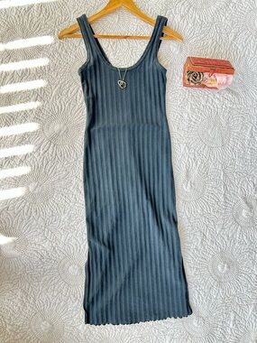 aerie Ribbed Scoop Maxi Dress in Dark Charcoal